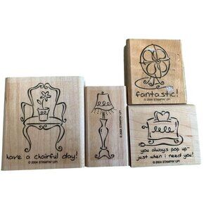 Stampin Up! Furnished With Love Rubber Stamps Set of 4 2004 Wood-Mounted
